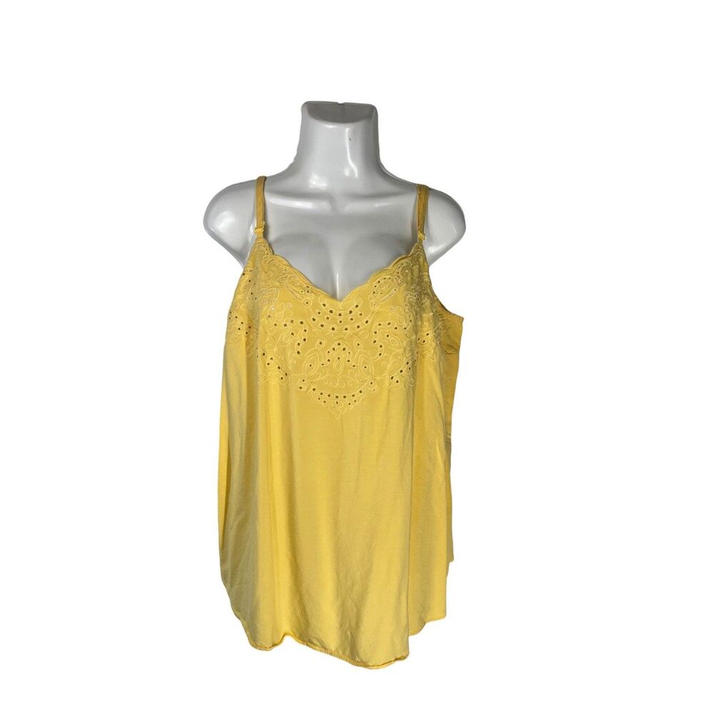 Torrid Yellow Tank Top Sz 1 1X Eyelet Embroidered V-Neck Adjustable Strap Blouse
